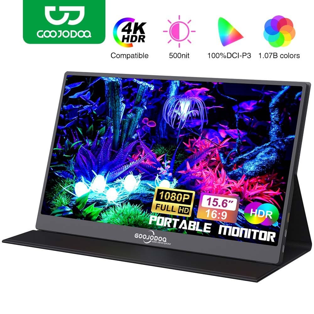 GOOJODOQ มอนิเตอร์พกพา 15.6 นิ้ว FHD 1920x1080 IPS HDMI/USB-C สำหรับเกมและมัลติมีเดีย