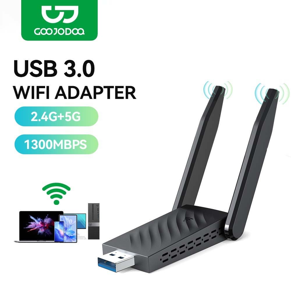 GOOJODOQ อะแดปเตอร์ WIFI AC1300 USB 3.0 ไร้สาย Dual Band 2.4/5GHz สำหรับพีซีและแล็ปท็อป