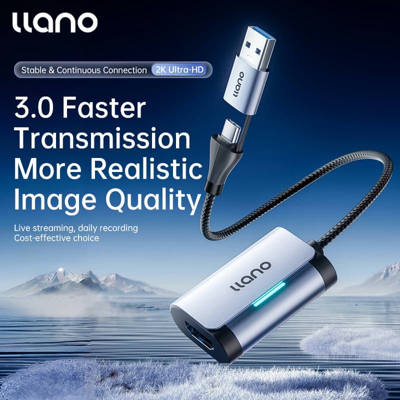 Llano การ์ดจับภาพวิดีโอ 2 in 1 USB-C 3.0 HDMI 1080P 60fps สำหรับสตรีมมิ่งและการสอน