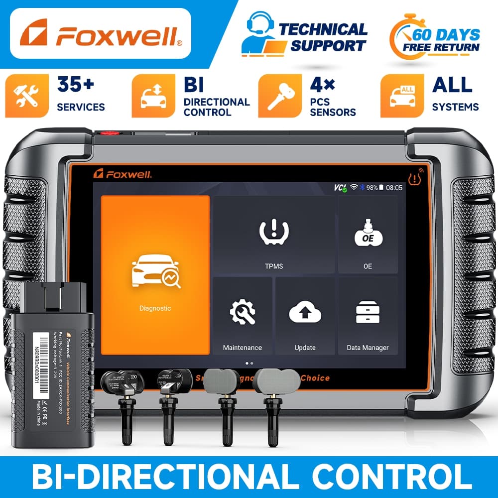 Foxwell NT809TS OBD2 สแกนเนอร์ครบชุด พร้อมเซ็นเซอร์ TPMS 4 ชิ้น วิเคราะห์เต็มระบบรถยนต์