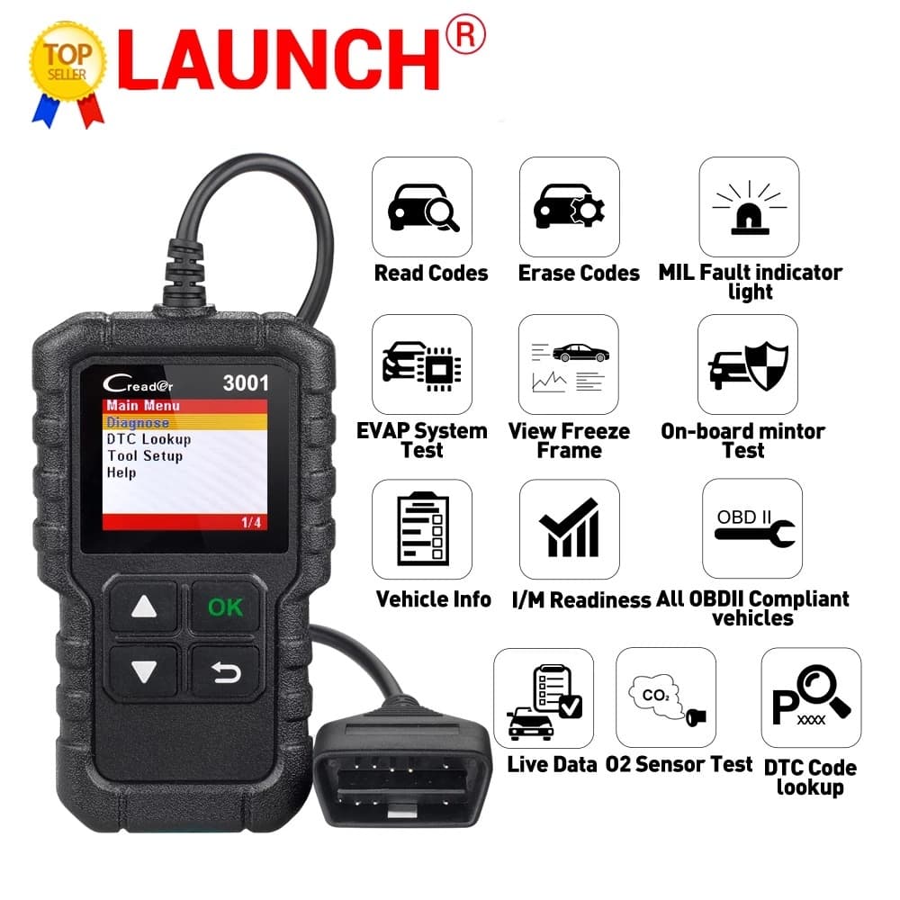 LAUNCH Creader 3001 เครื่องสแกนเนอร์ OBD2 อ่านโค้ดอัตโนมัติ ขนาดกระทัดรัด