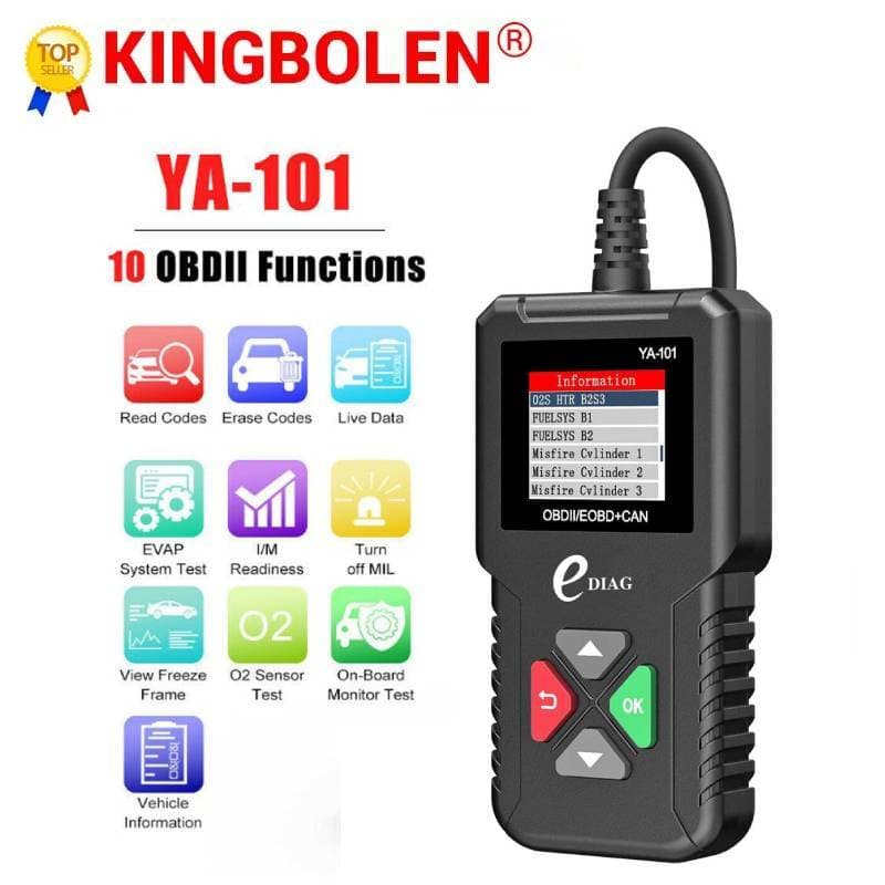 Ediag YA101 OBDII/EOBD เครื่องอ่านรหัสและทดสอบแบตเตอรี่ อัตโนมัติกระชับ 16Pin