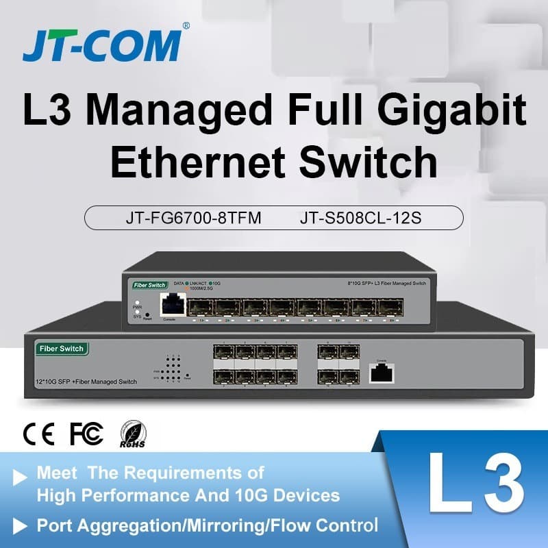 JT-COM ONTi JT-S508CL-8S สวิตช์ L3 Managed 10G SFP+ 8 พอร์ต Fiber Optical พร้อม VLAN & DHCP