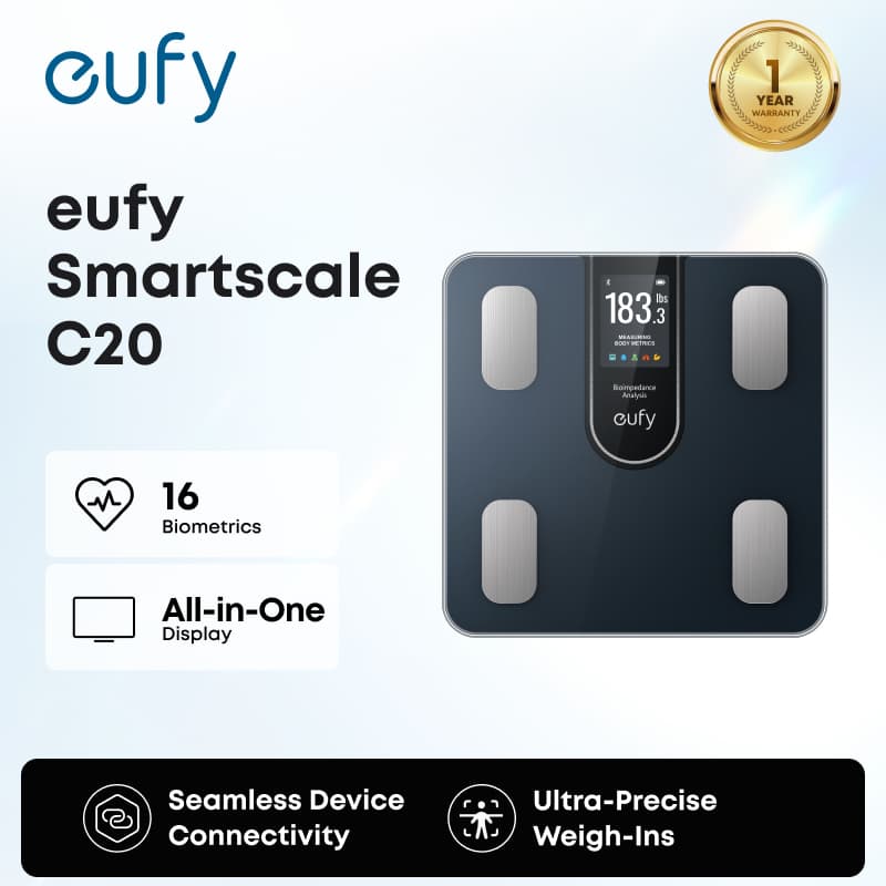 Eufy C20 เครื่องชั่งน้ำหนักบลูทูธ 16 มิติ หน้าจอ LED อ่านง่าย ใช้งานออฟไลน์