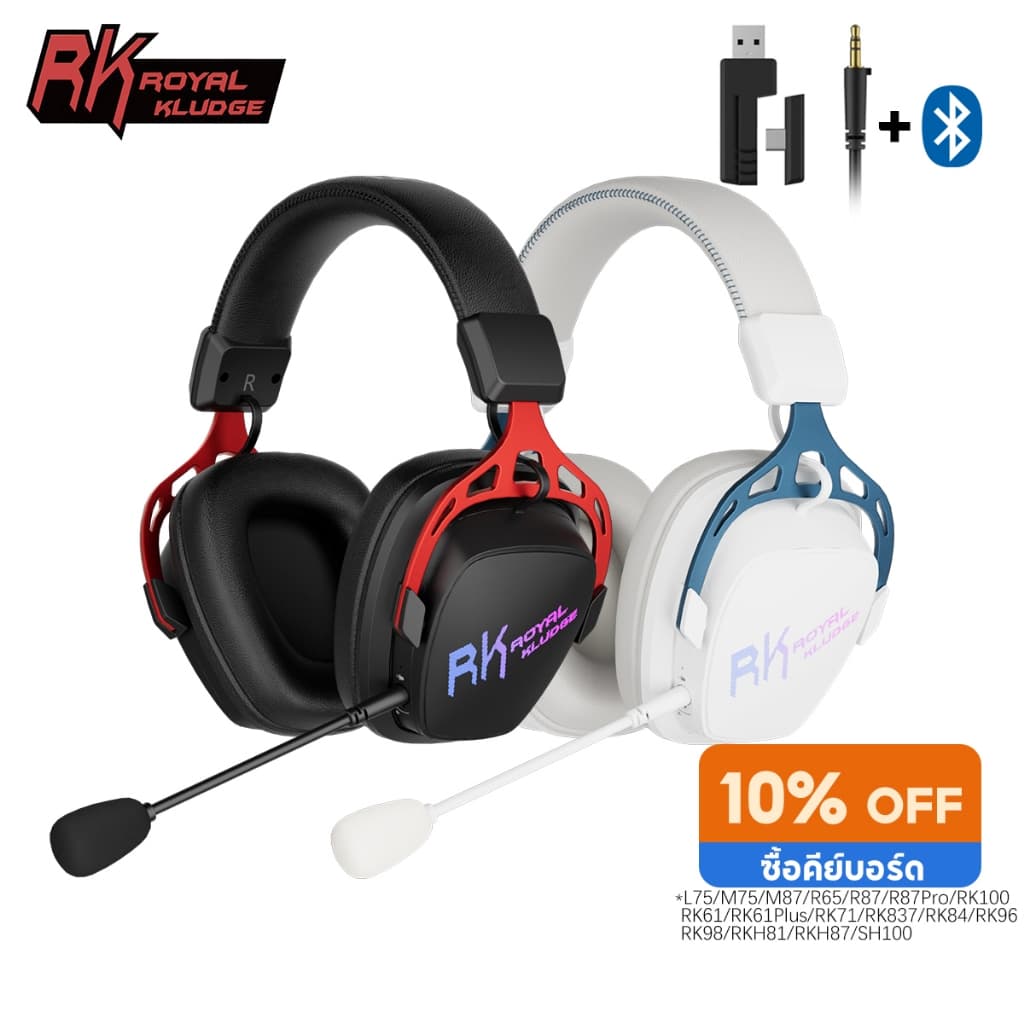 RK HG103 หูฟังเกมมิ่งไร้สาย 50 มม. ไฟ RGB สบายหู โครงอลูมิเนียม