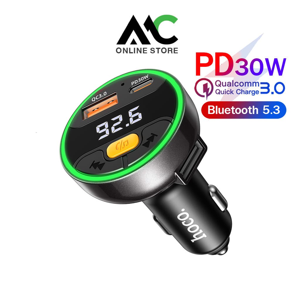 Hoco HK82 ตัวรับบลูทูธในรถยนต์ ชาร์จเร็ว 38W + FM Transmitter + ไฟ RGB