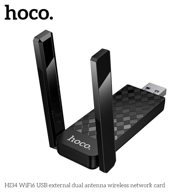 HOCO HI34 WiFi 6 USB Adapter เสาสัญญาณคู่ 600Mbps เชื่อมต่อไร้สายเร็วแรง