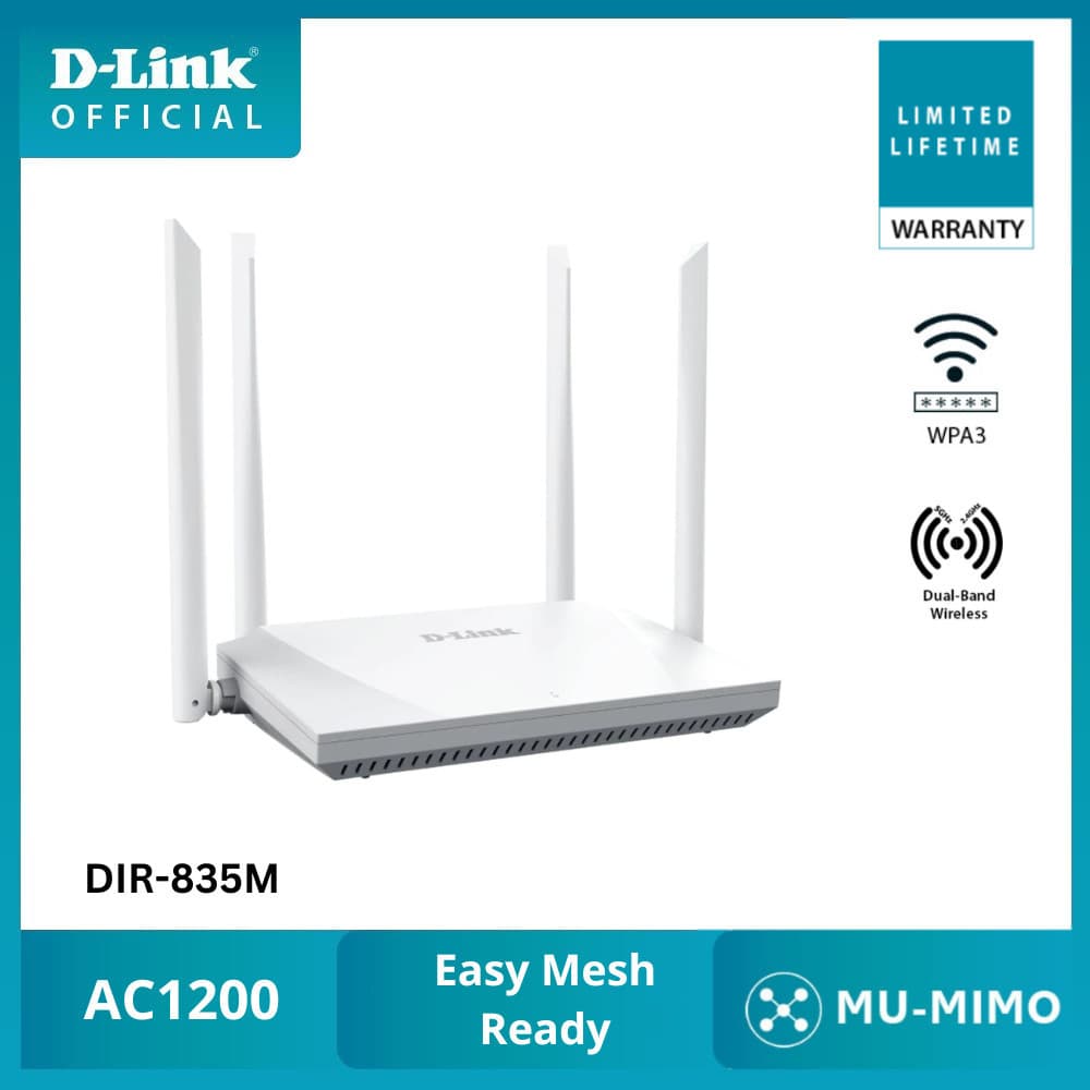 D-LINK DIR-835M AC1200 Dual Band Wi-Fi Mesh เราเตอร์ เชื่อมต่อเร็วถึง 64 เครื่อง