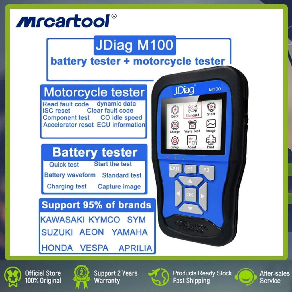MRCARTOOL Jdiag M100 เครื่องสแกนเนอร์ OBD2 สำหรับรถจักรยานยนต์ ทดสอบแบตเตอรี่-ABS-ลมยาง