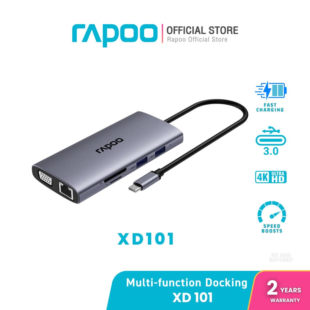 Rapoo XD101 USB-C Hub 10-in-1 ด็อกกิ้งสเตชันชาร์จเร็ว 100W พร้อม HDMI 4K