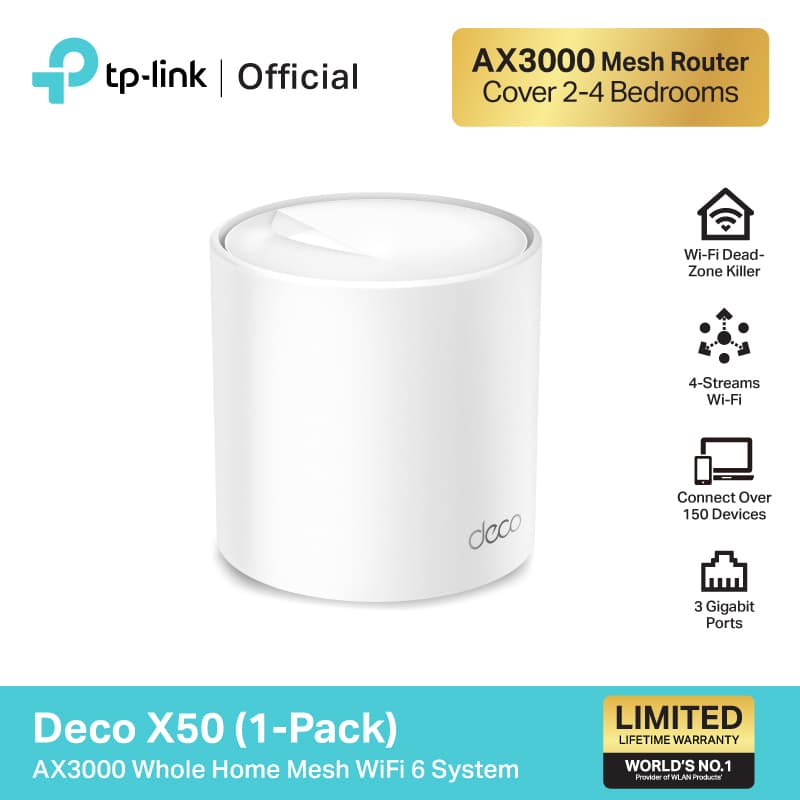 TP-Link Deco X50 AX3000 WiFi 6 Mesh System ครอบคลุม 6,500 ft² เลือก 1, 2, หรือ 3 เครื่อง