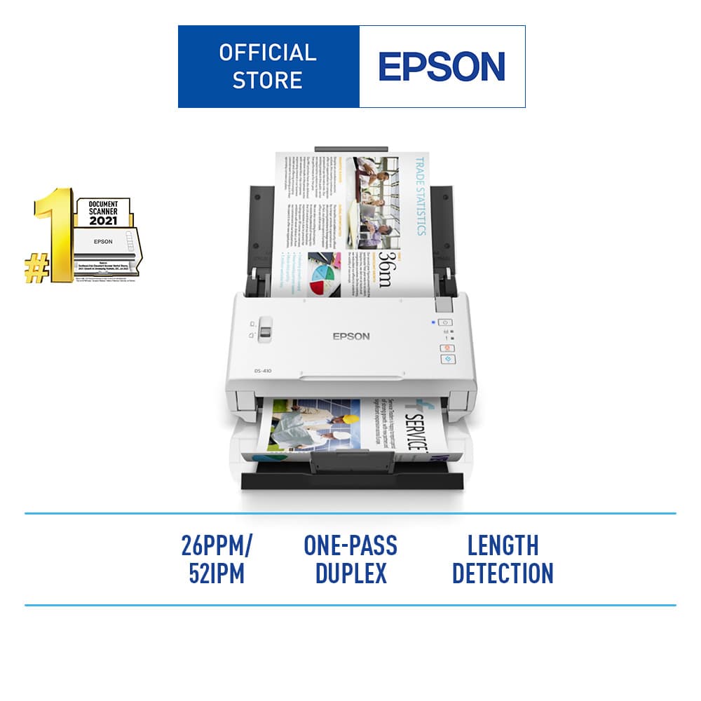 Epson WorkForce DS-410 สแกนเนอร์ A4 แบบพกพา สแกน 2 หน้าอัตโนมัติ ความเร็วสูงสุด 52 ipm image 1