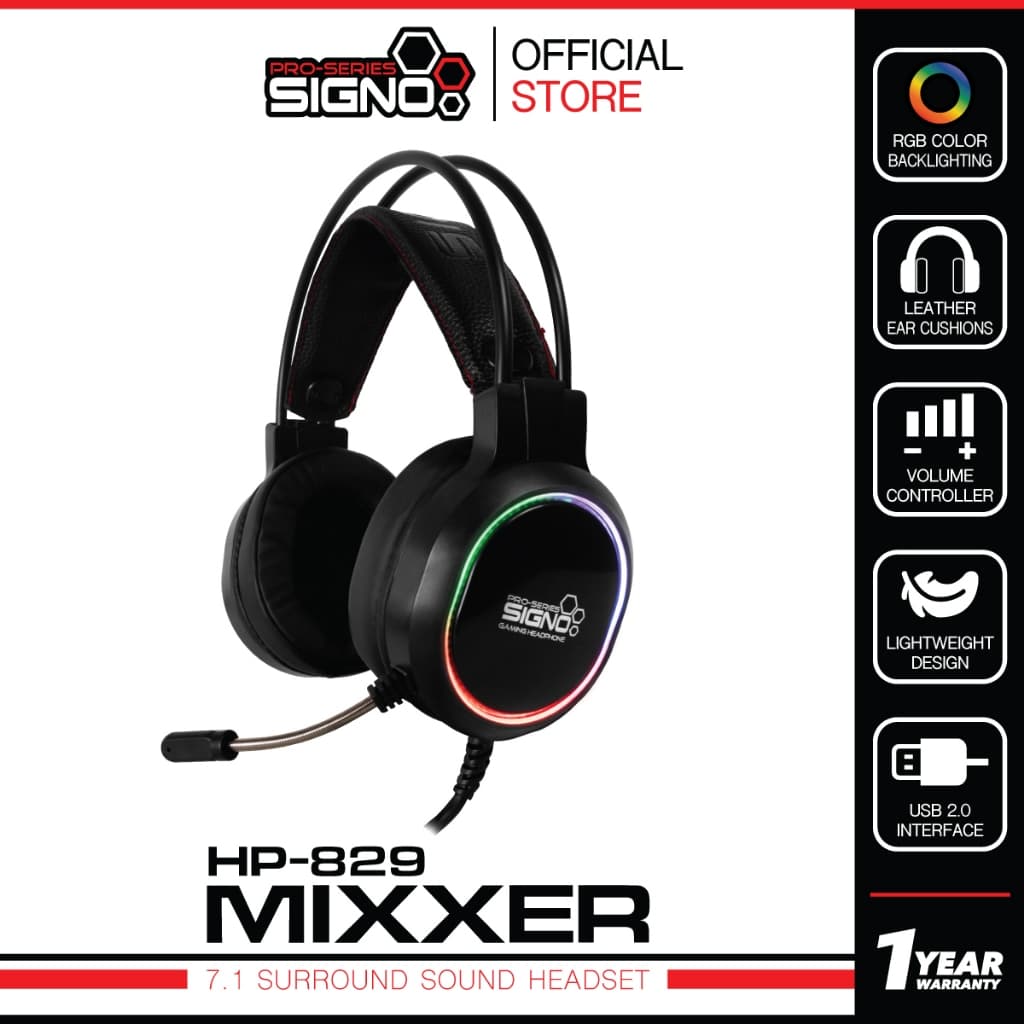 หูฟังเกมมิ่ง SIGNO HP-829 7.1 Surround Sound ไฟ RGB ควบคุมเสียง USB