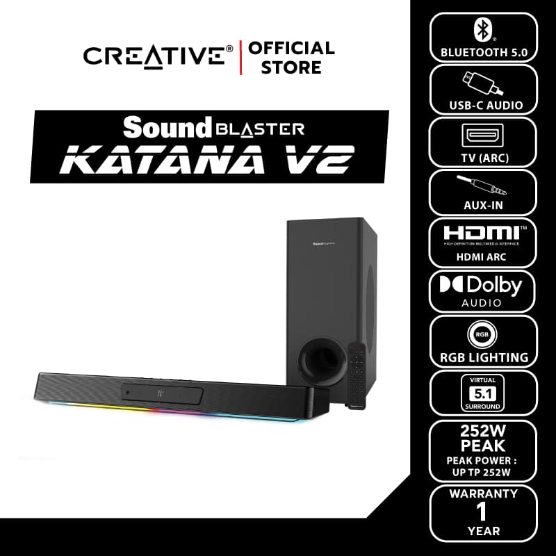 CREATIVE Sound Blaster Katana V.2 ลำโพงเกมมิ่ง ซาวด์บาร์ Bluetooth 5.0 + Subwoofer RGB