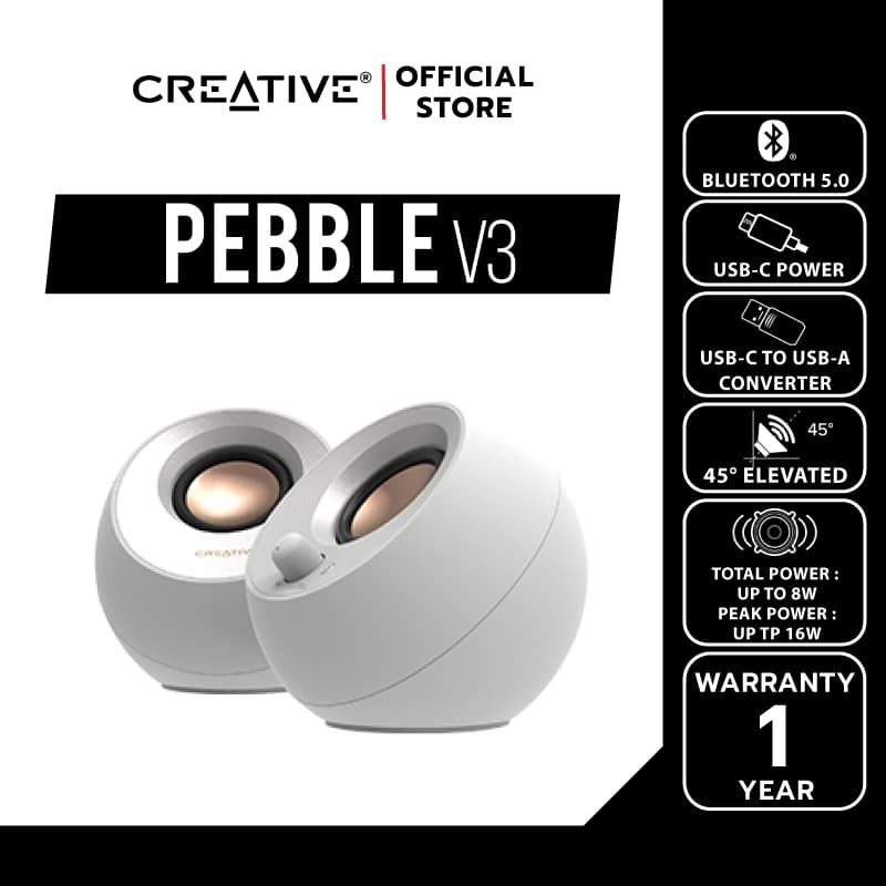 CREATIVE Pebble V3 ลำโพงบลูทูธสไตล์มินิมอล USB-C เสียงกระหึ่ม 8W
