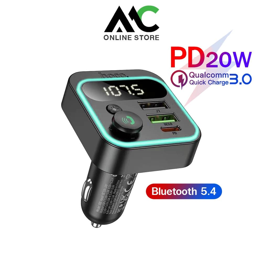 Hoco E85 อุปกรณ์บลูทูธในรถยนต์ PD20W + QC3.0 ชาร์จเร็ว FM Transmitter 4-in-1
