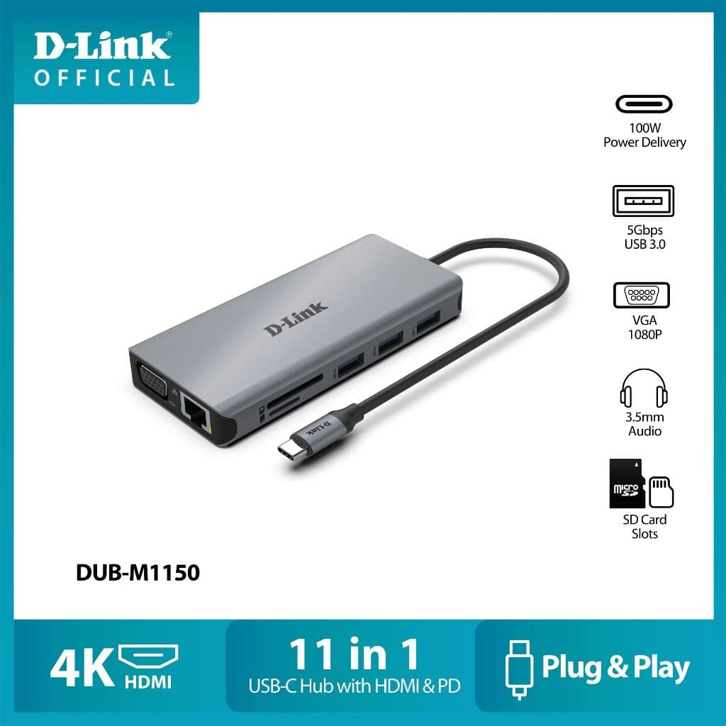 D-LINK DUB-M1150 ด็อกกิ้งสเตชั่น 11-in-1 USB-C 4K / 100W PD / HDMI / Ethernet