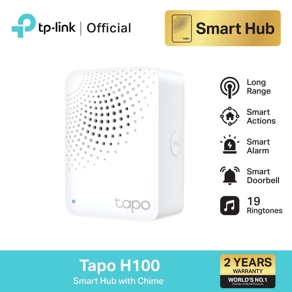 TP-Link Tapo H100 ฮับสมาร์ทเชื่อมต่อ 64 อุปกรณ์ พร้อมเสียงกริ่งอัจฉริยะ รับประกัน 2 ปี