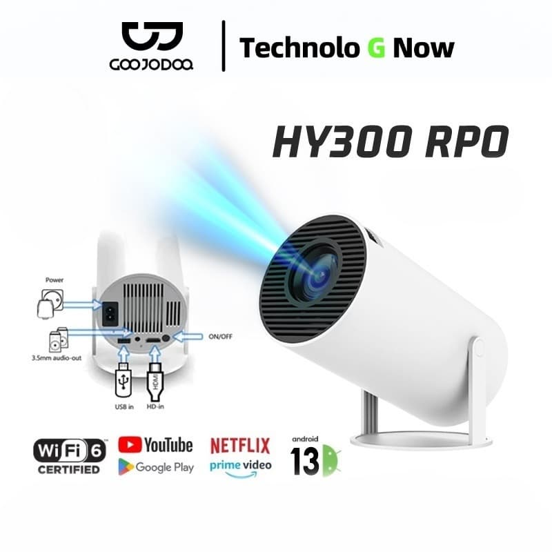 GOOJODOQ Hy300 Pro Ultra Mini Projector พกพาสะดวก 270° มุมฉาย 130 นิ้ว