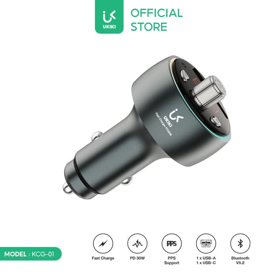 UKIKI KCG-01 ที่ชาร์จรถยนต์ 30W PD & Bluetooth FM 2in1 ชาร์จเร็ว ใช้โทรได้