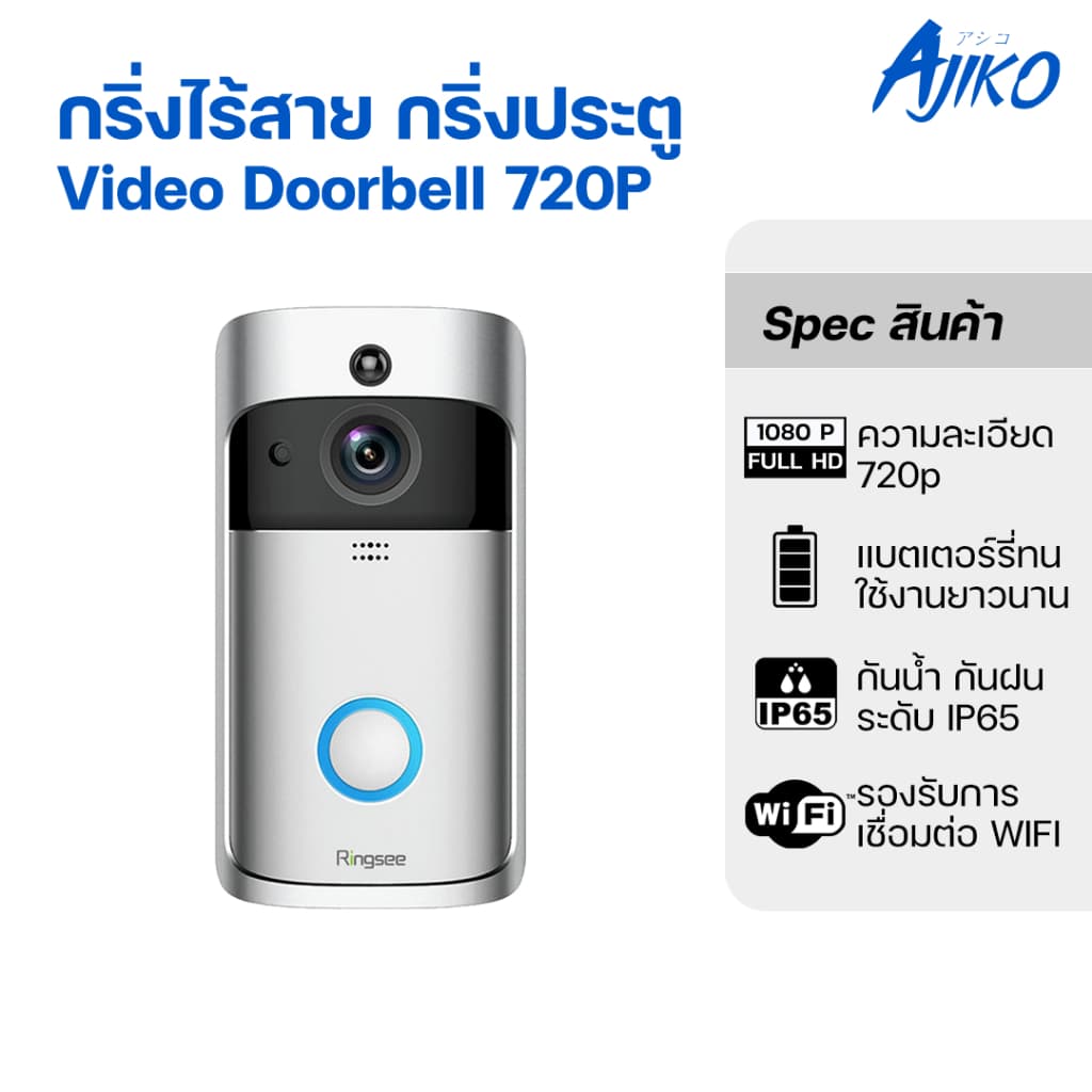 กริ่งไร้สาย Video Doorbell 1080P กันน้ำ เสียงดัง ชัดทั้งวัน-คืน เชื่อม Wi-Fi