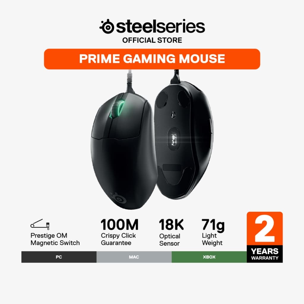 SteelSeries PRIME เม้าส์เกมมิ่ง eSport 6 ปุ่ม 18,000 CPI แม่นยำ ทนทาน 100 ล้านคลิก