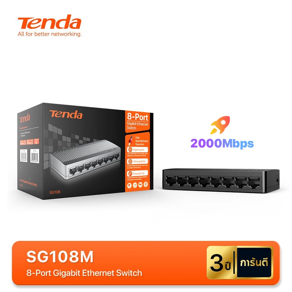 Tenda SG108M สวิตซ์ฮับ Gigabit 8 พอร์ต 10/100/1000Mbps ติดตั้งง่าย Plug & Play