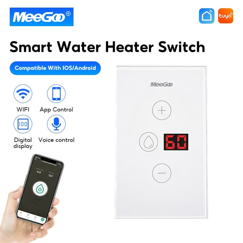 MeeGoo สวิตช์สัมผัสอัจฉริยะ WiFi 20A ควบคุมเสียง 4400W สำหรับเครื่องทำน้ำอุ่น