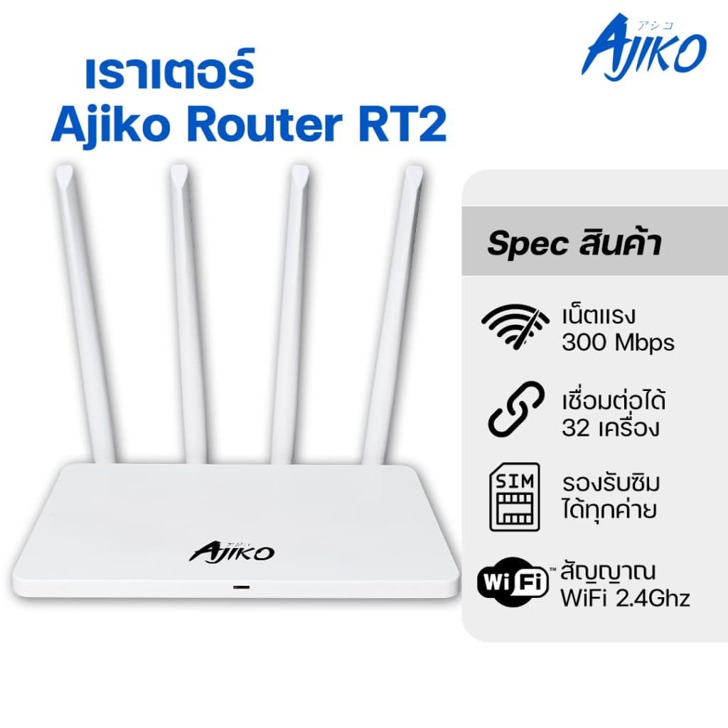 Ajiko เราเตอร์ใส่ซิม 4G/5G แรงสุด ปล่อย WiFi ครอบคลุม 50 เมตร รองรับทุกซิม