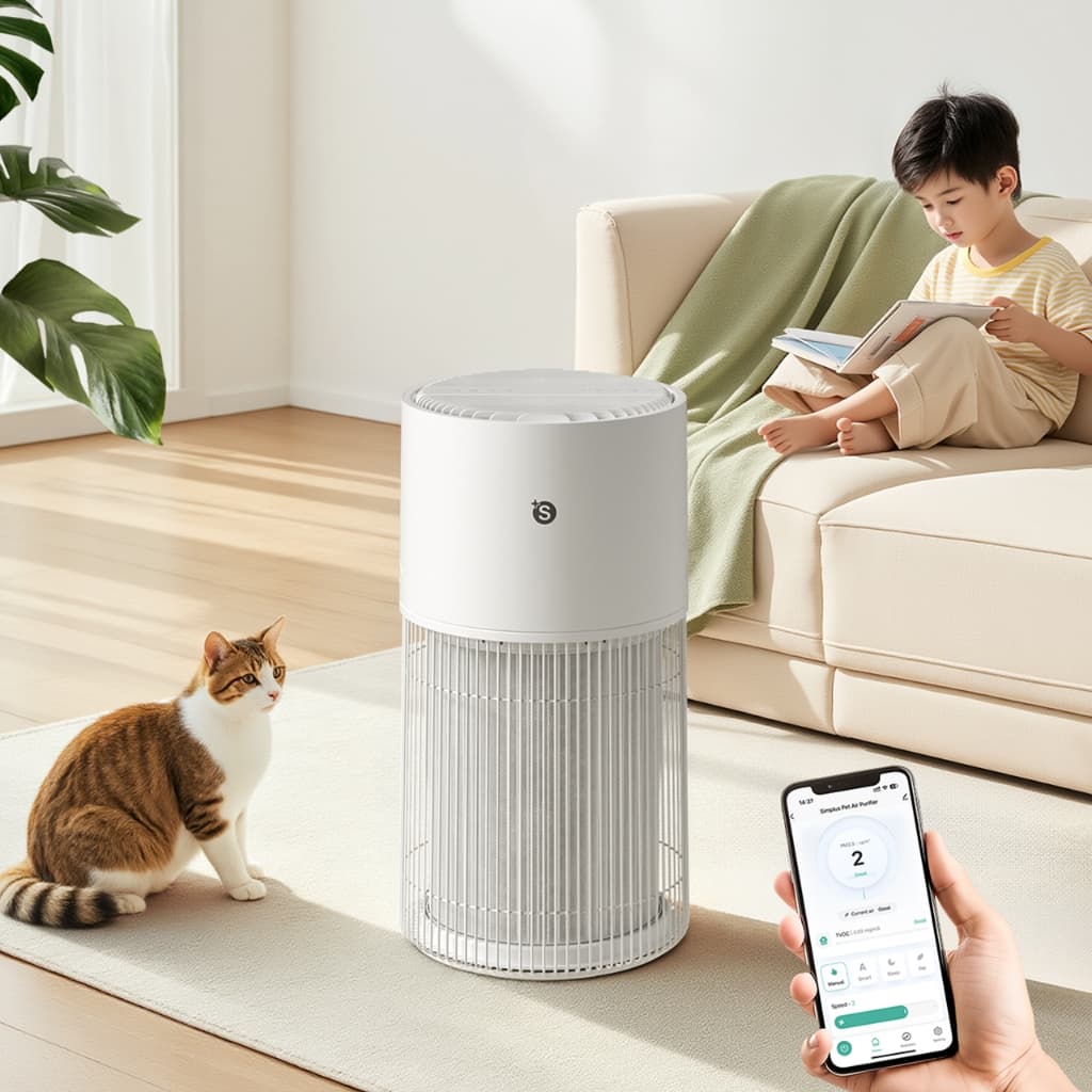 Simplus PP Krit เครื่องฟอกอากาศสัตว์เลี้ยง 7 ชั้นกรอง CADR 480m³/h ไอออนลบ AI Mode