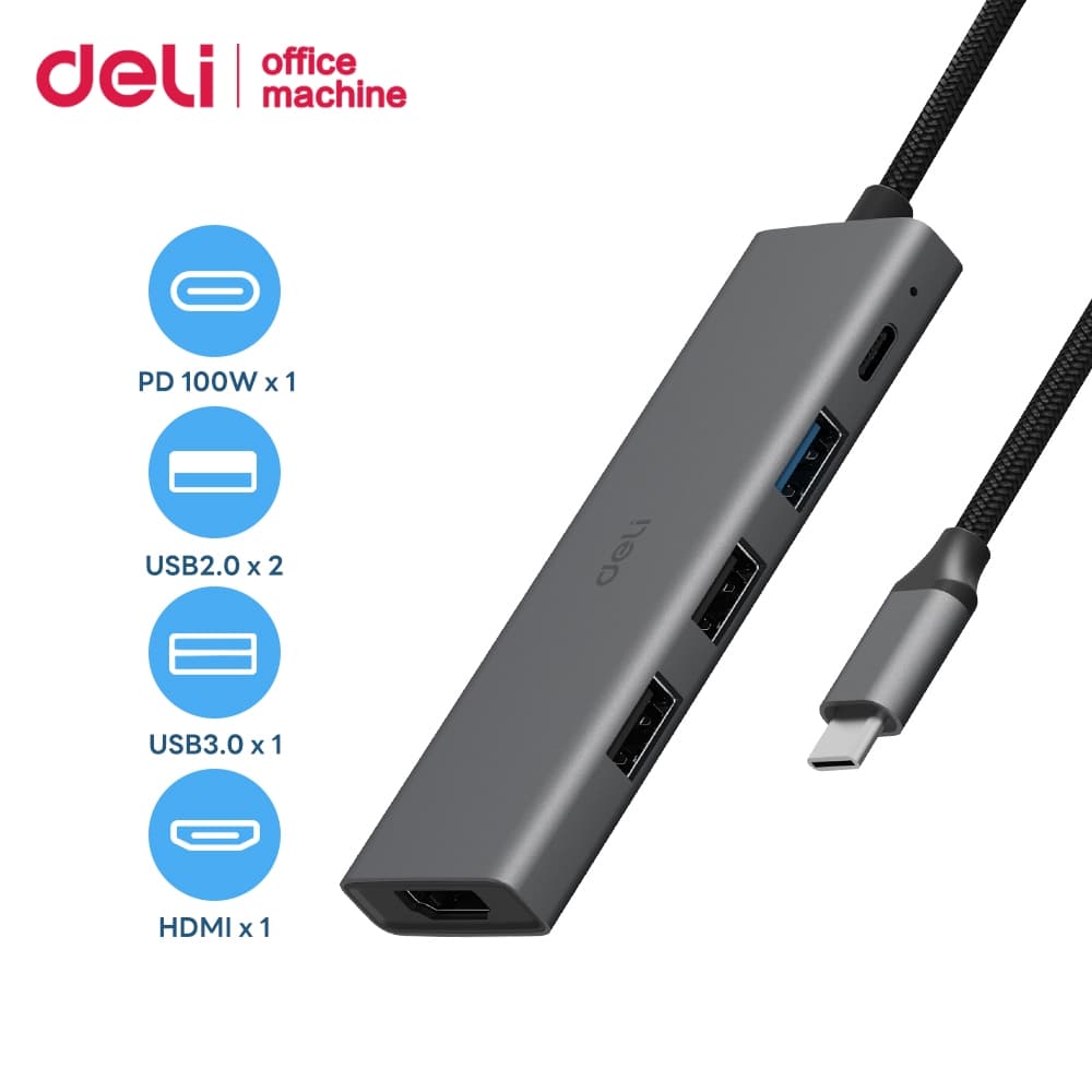 Deli Hub Type-C 5in1 4K PD100W USB 3.0 HDMI ความเร็ว 5Gbps